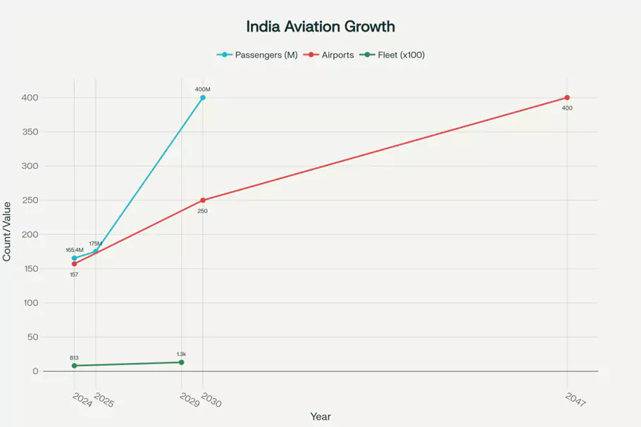 India aviation growth chart 2024-2047
